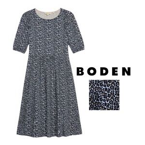 Boden Lilly Navy Floral Print Puff Sleeve Jersey Fit & Flare Midi Dress Sz 2
